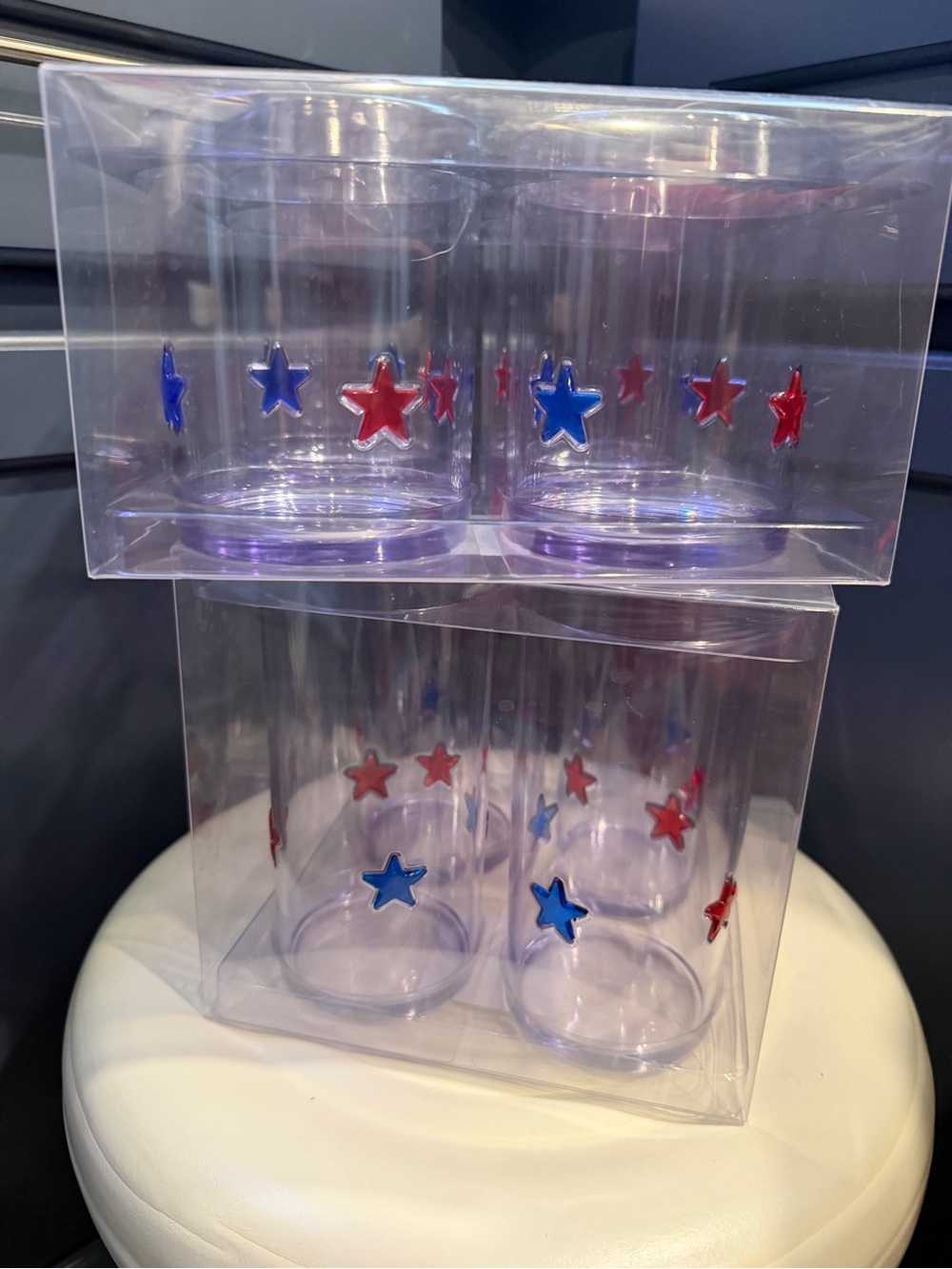Clear Party Tumblers with Red & Blue Star Accents -